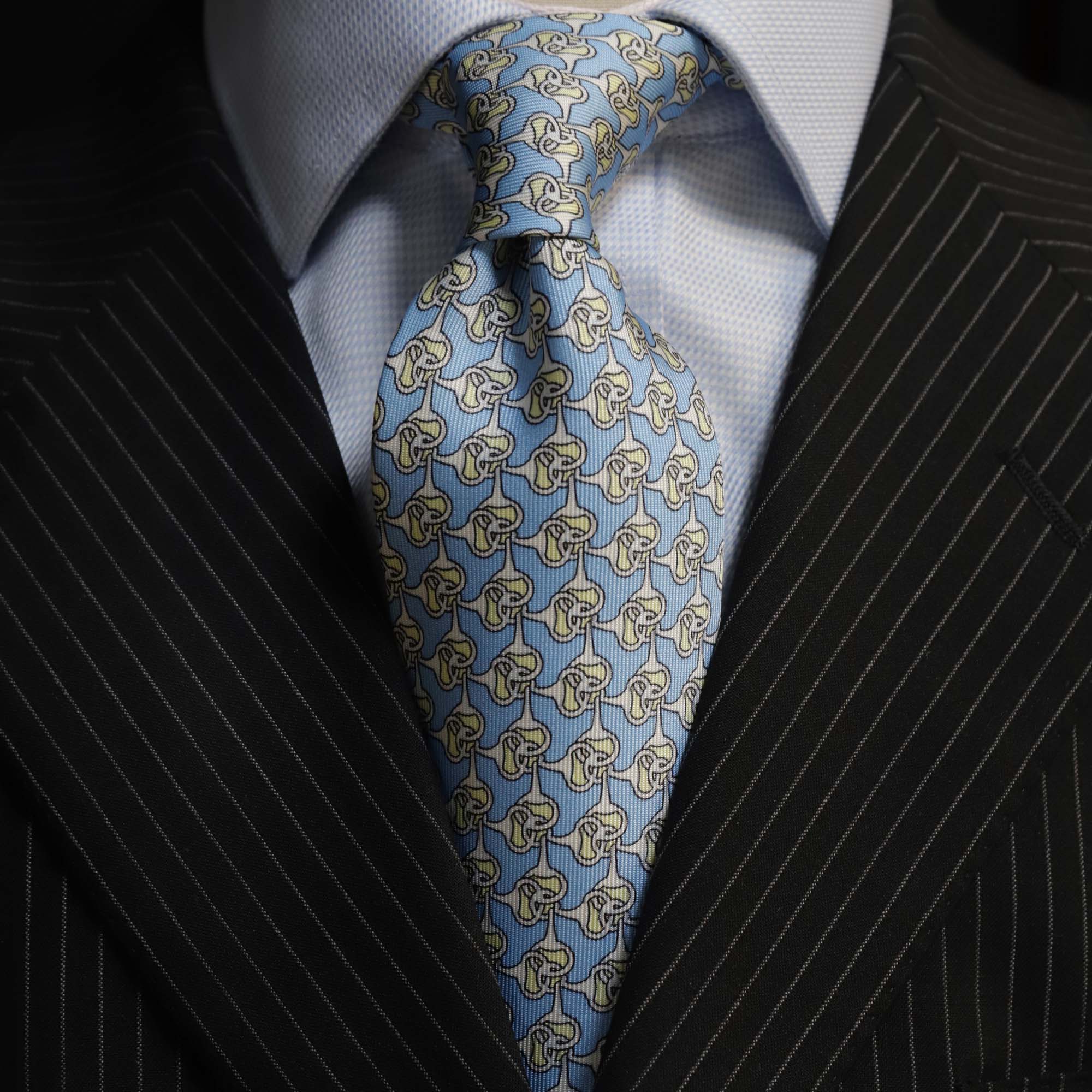 MonsterTie Printed Eggbutt snaffle Light Blue Necktie