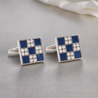 Enamel Blue and White Crystal Cufflinks