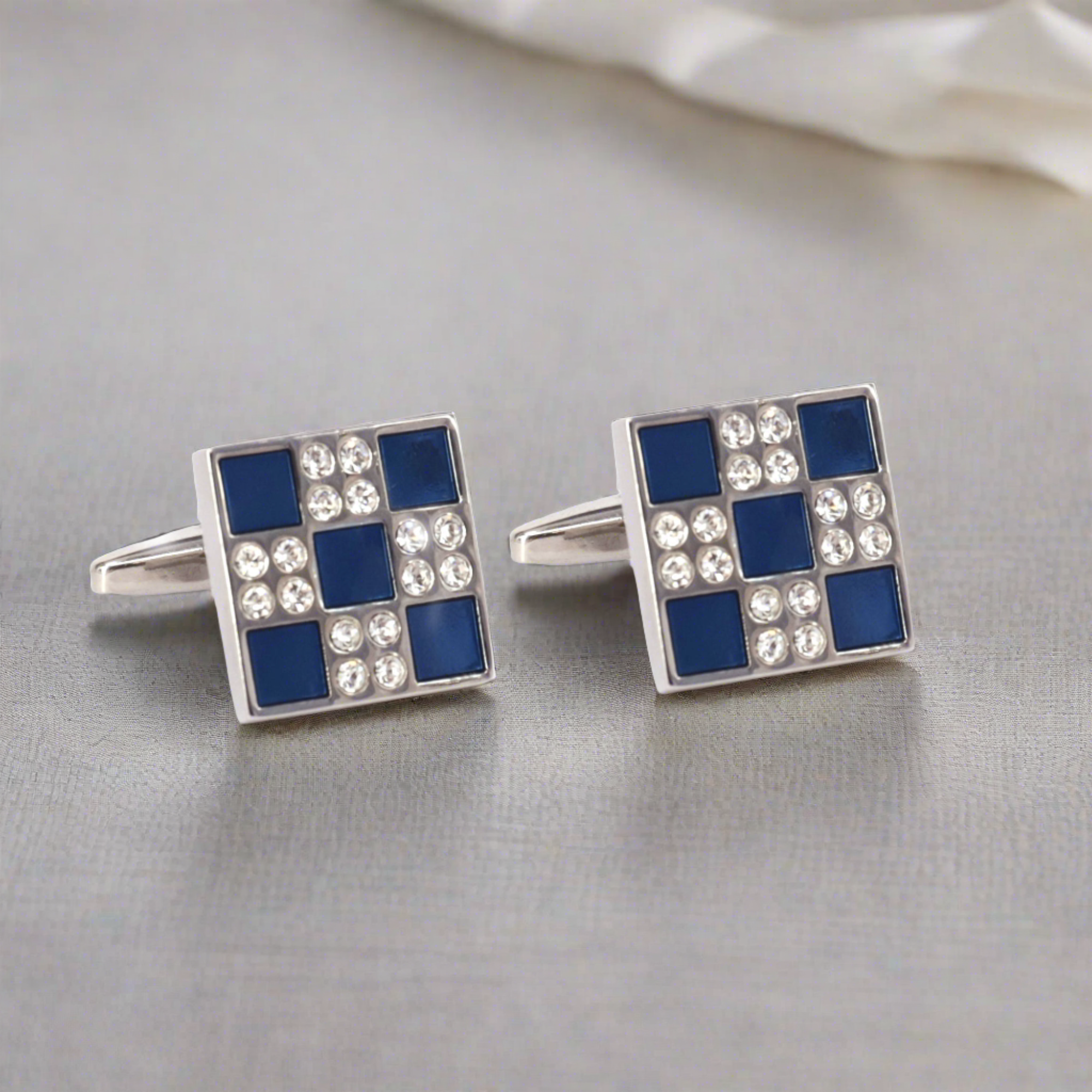 Enamel Blue and White Crystal Cufflinks
