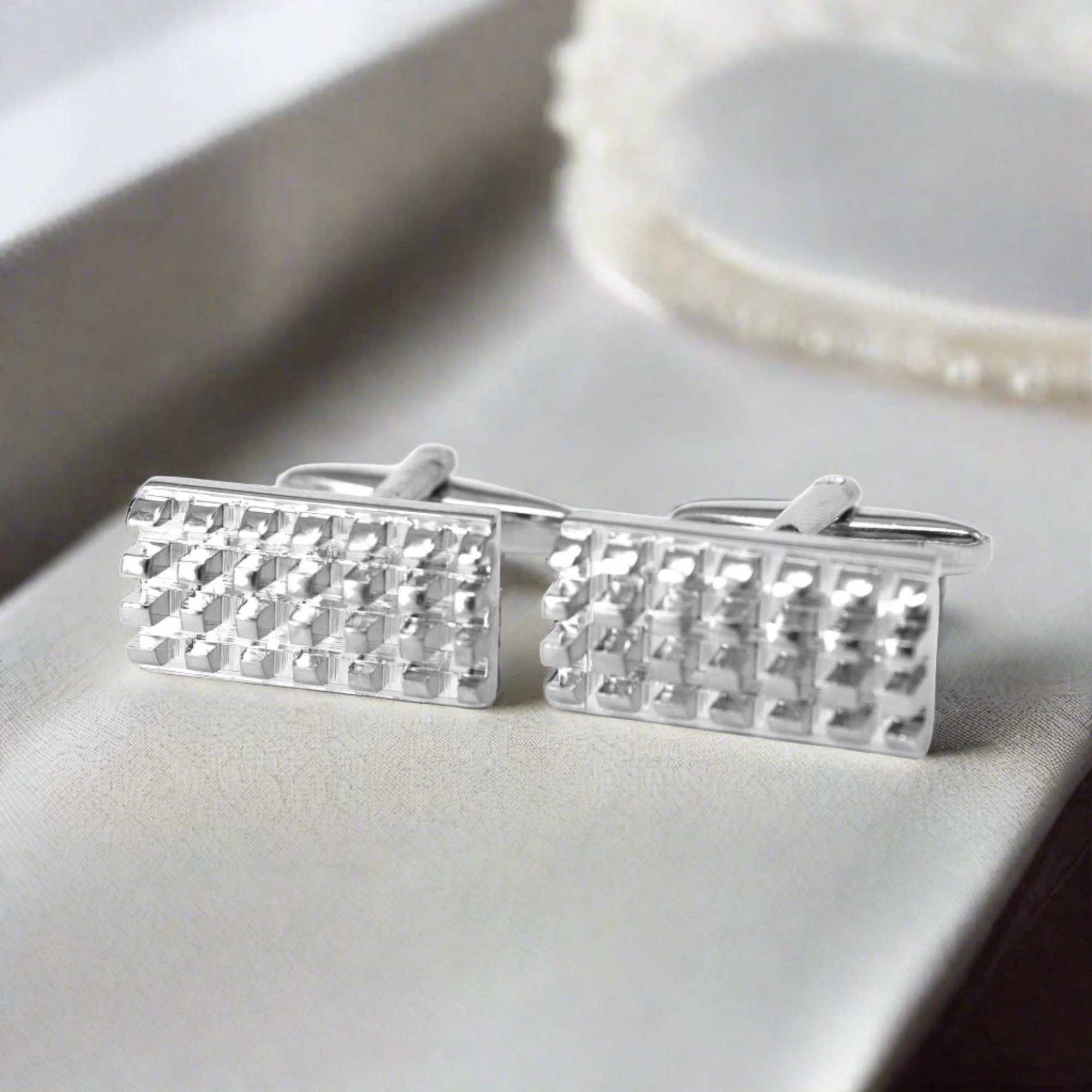 Grill and Shield Cufflinks in Silver Colour (Online Exclusive)