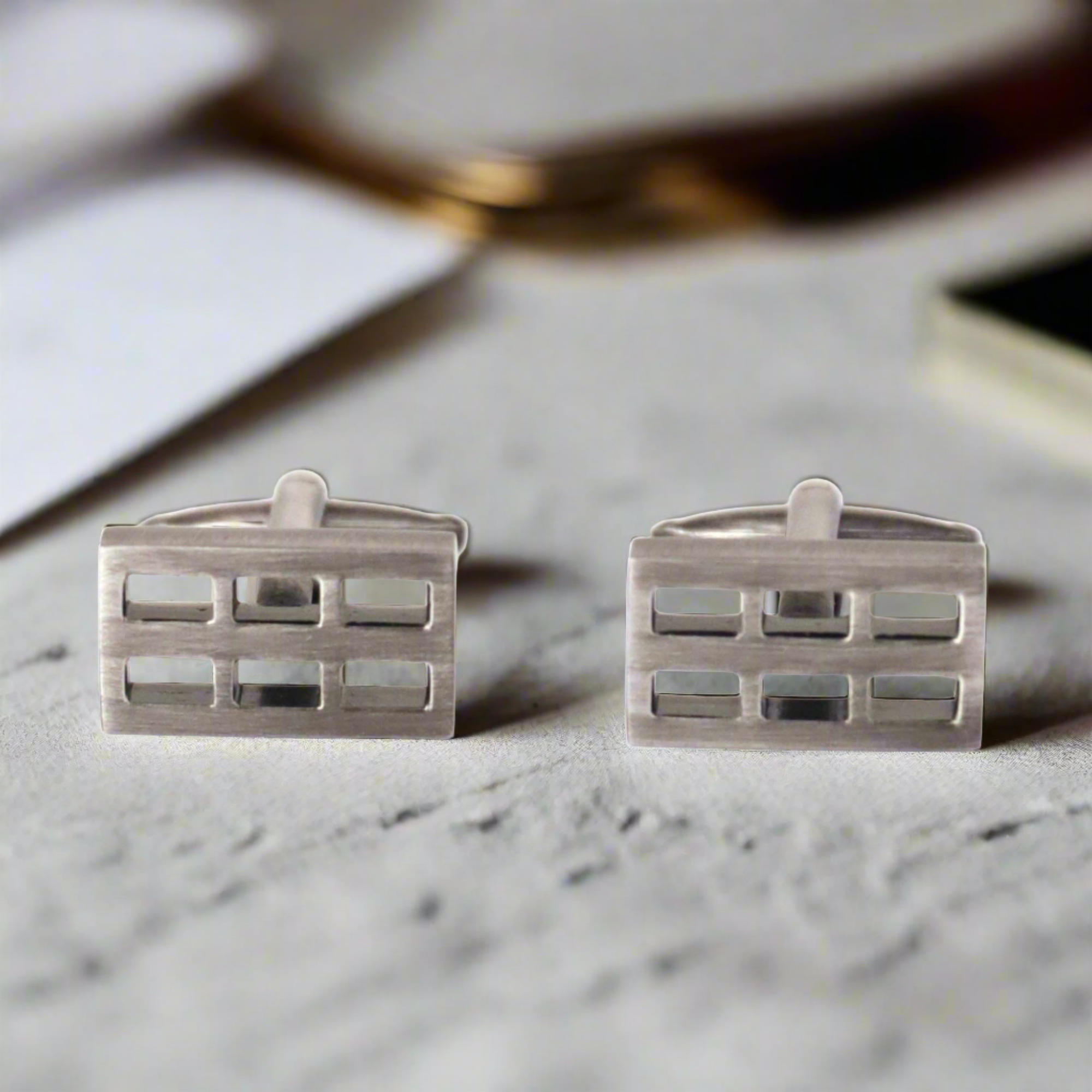 Gunmetal Rectangle Grill Cufflinks