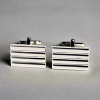 Horizontal Stripe Solid Silver Cufflinks (Online Exclusive)