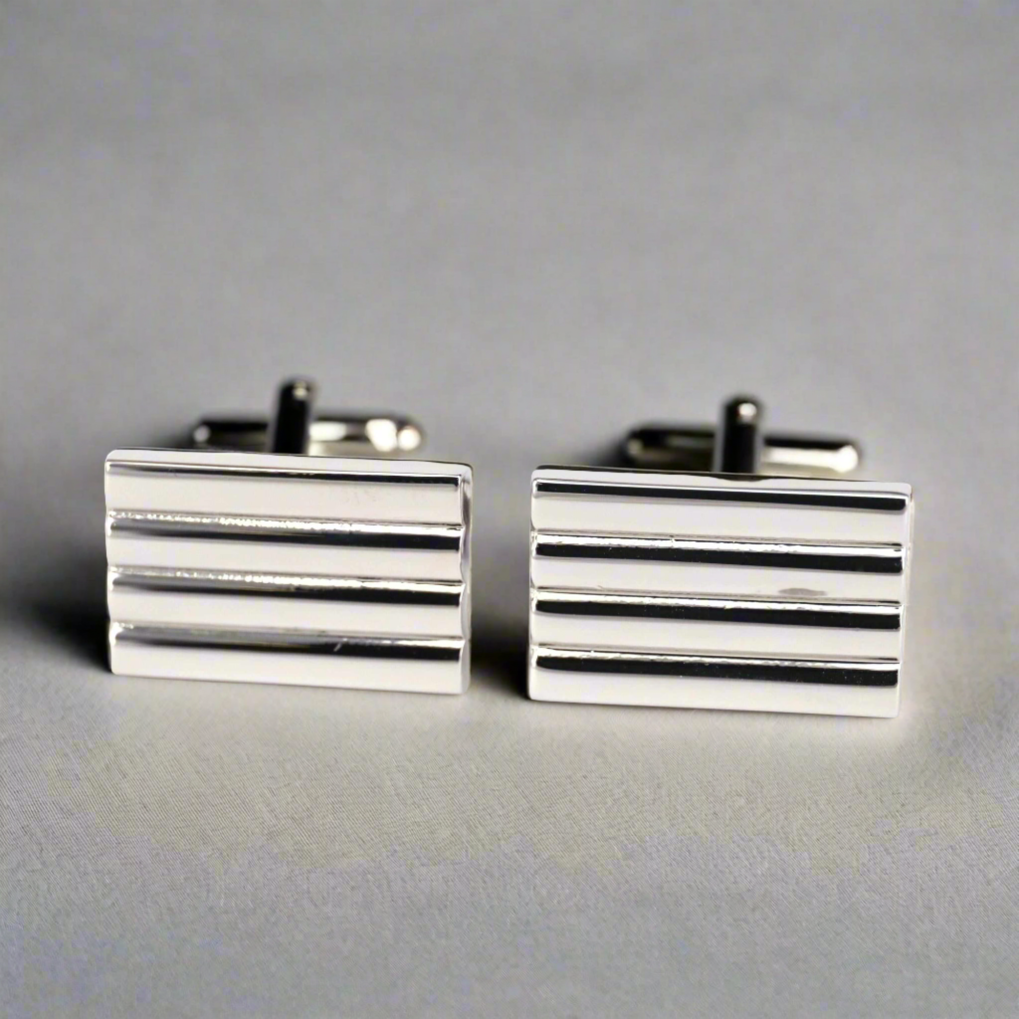 Horizontal Stripe Solid Silver Cufflinks (Online Exclusive)