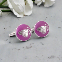 MarZthomson Botanic Series - Round Silver Butterfly Cufflinks in Purple
