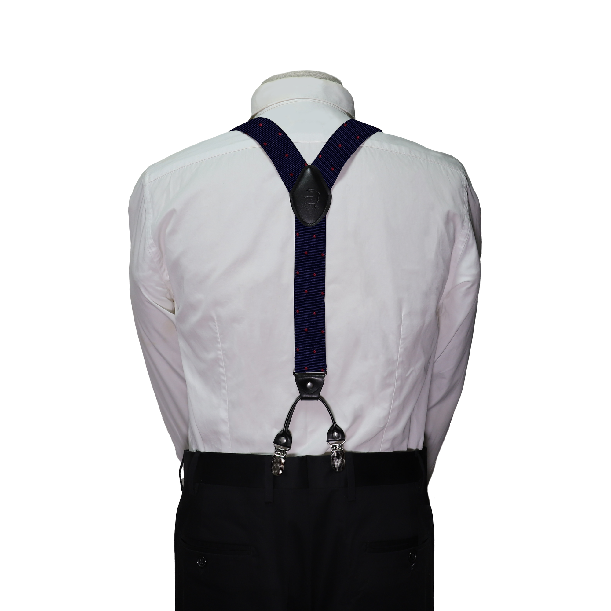 Orobianco Suspender Navy with Red Dot Clip Front