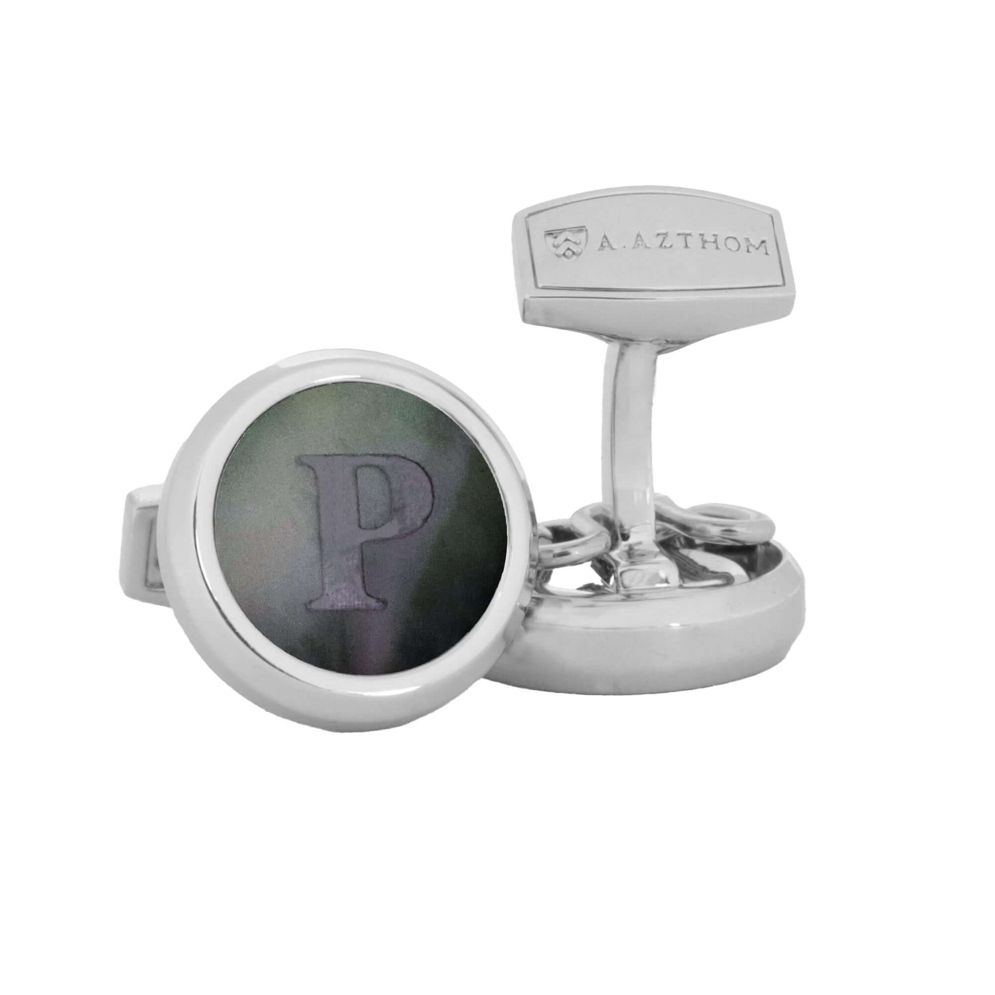 Monogram 蚀刻银袖扣带夹扣盖