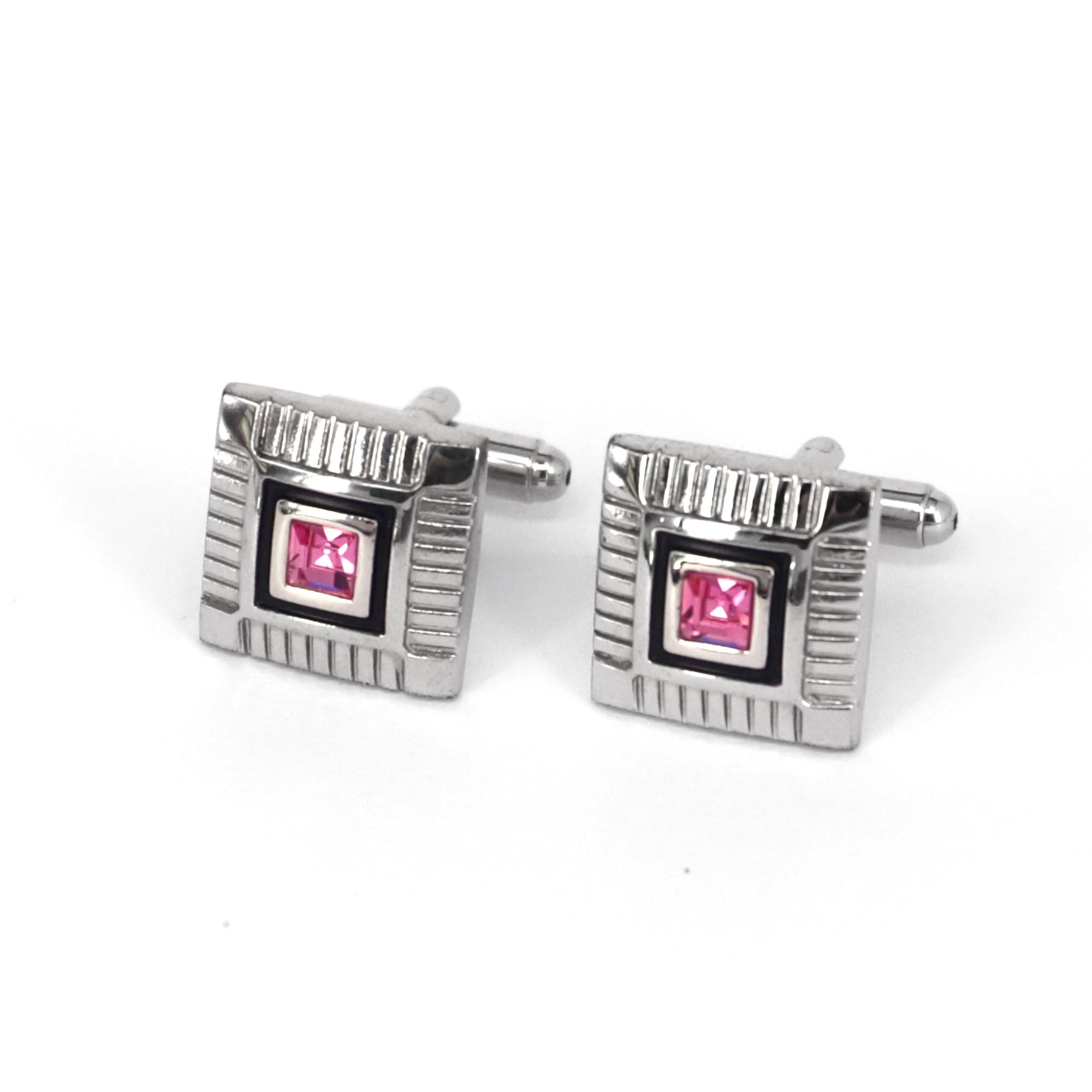 Silver square with one pink crystal
