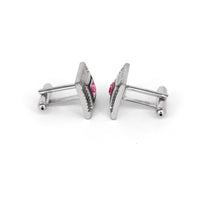Silver square with one pink crystal