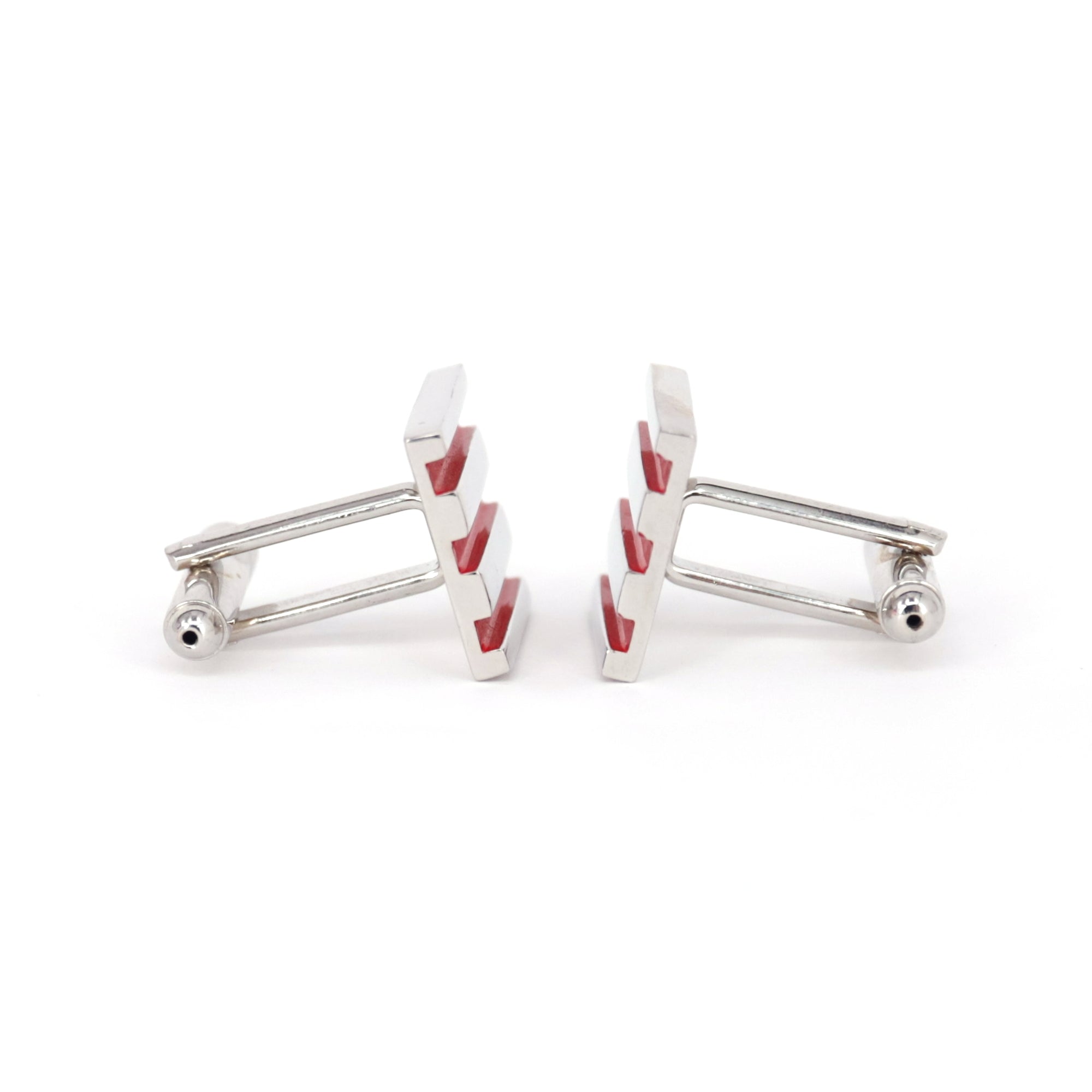 Red Stripe and Silver Square Cufflinks