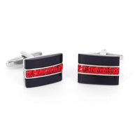 Red Crystal and White/Black Fiber glass Rectangle Cufflinks (Online Exclusive)