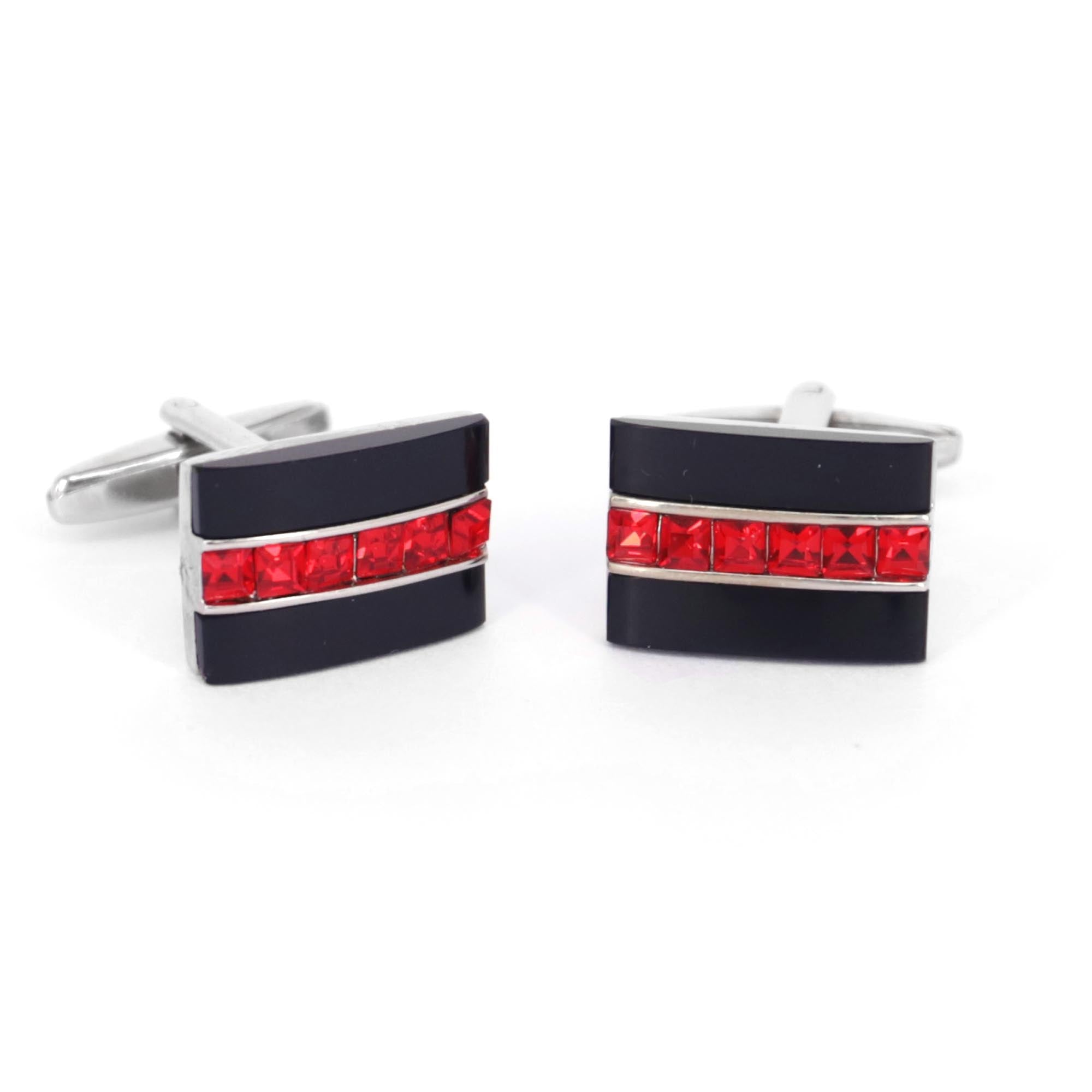 Red Crystal and White/Black Fiber glass Rectangle Cufflinks (Online Exclusive)