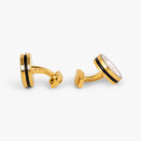 Carousel Gear Cufflinks Yellow Gold Plated Base Metal With Black Enamel