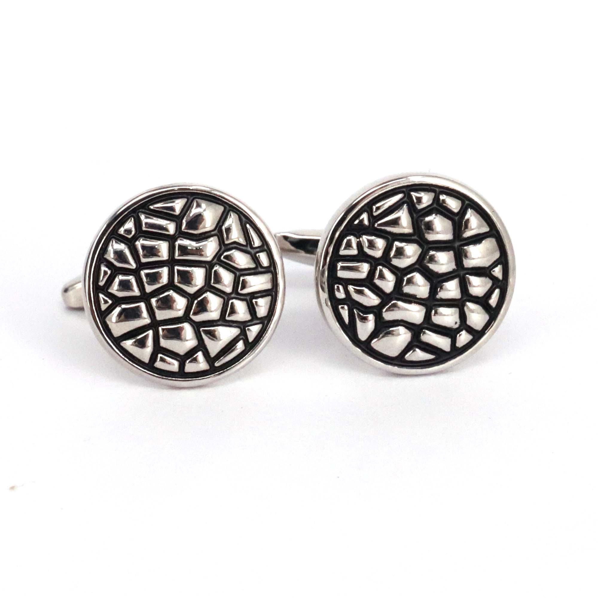 Classic Round Cufflinks with 3M texture resembling a mosaic patter