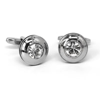 Round Silver One Clear Diamond Crystal Cufflinks  (Online Exclusive)