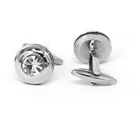 Round Silver One Clear Diamond Crystal Cufflinks  (Online Exclusive)