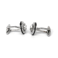 Round Silver One Clear Diamond Crystal Cufflinks  (Online Exclusive)