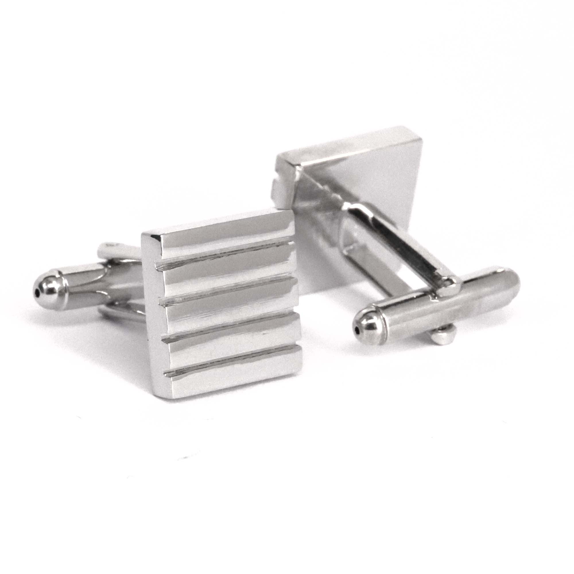 Silver Ribbed Rectangle Cufflinks - Orobianco L'unique