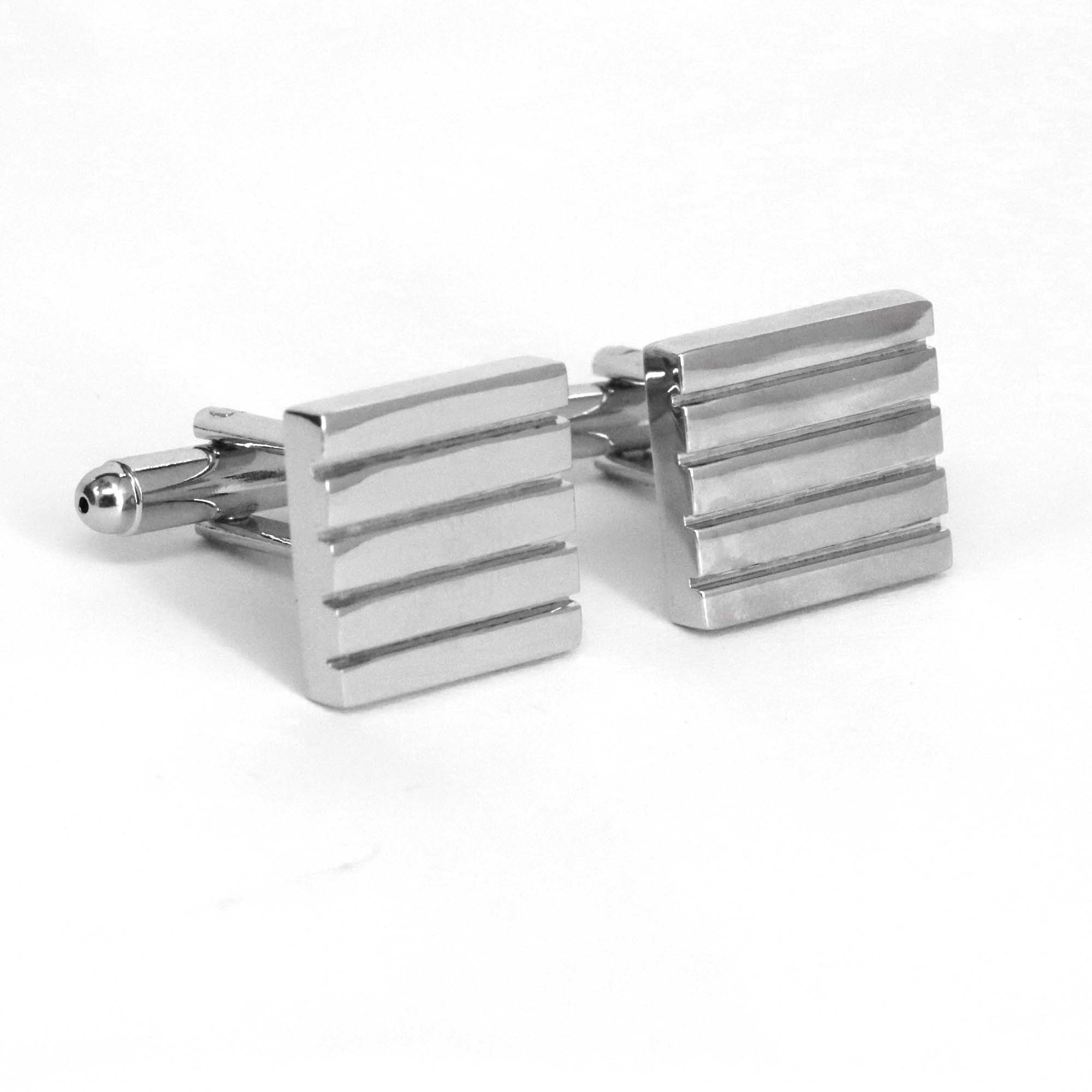 Silver Ribbed Rectangle Cufflinks - Orobianco L'unique