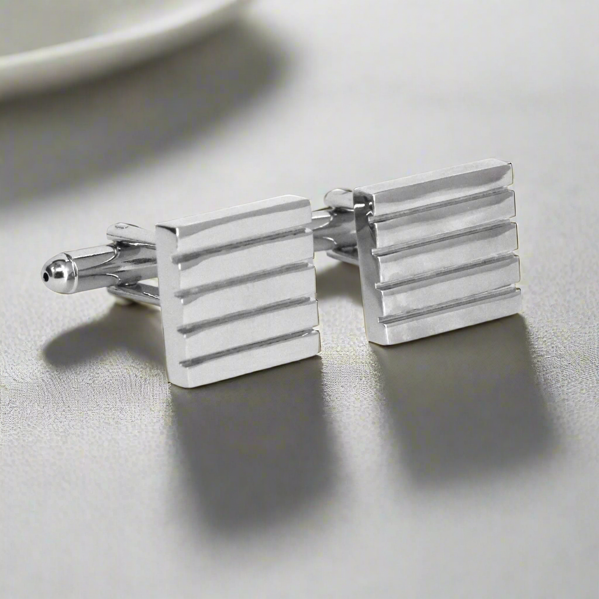 Silver Ribbed Rectangle Cufflinks - Orobianco L'unique