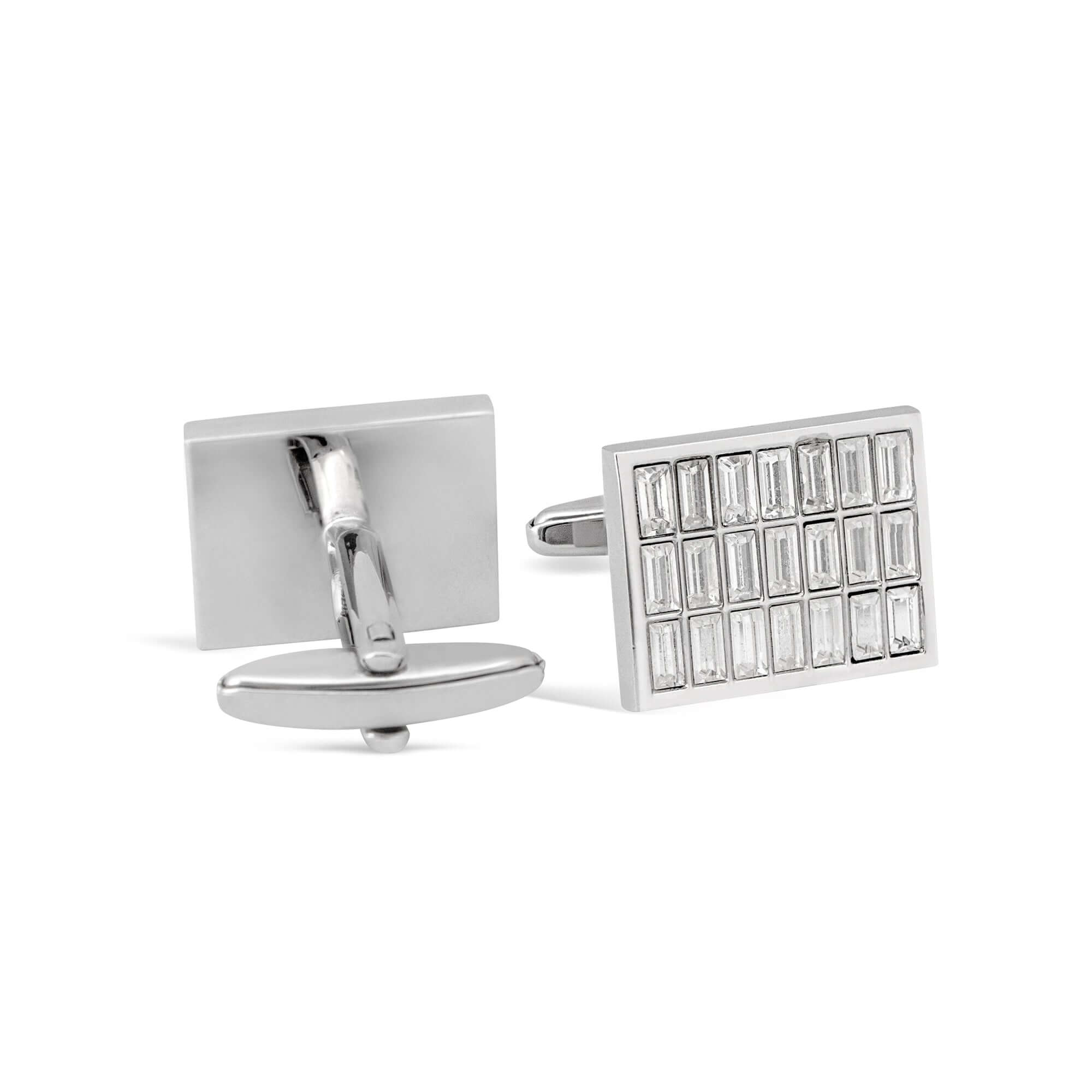 White Crystals Rectangle Cufflinks-Cufflinks.com.sg