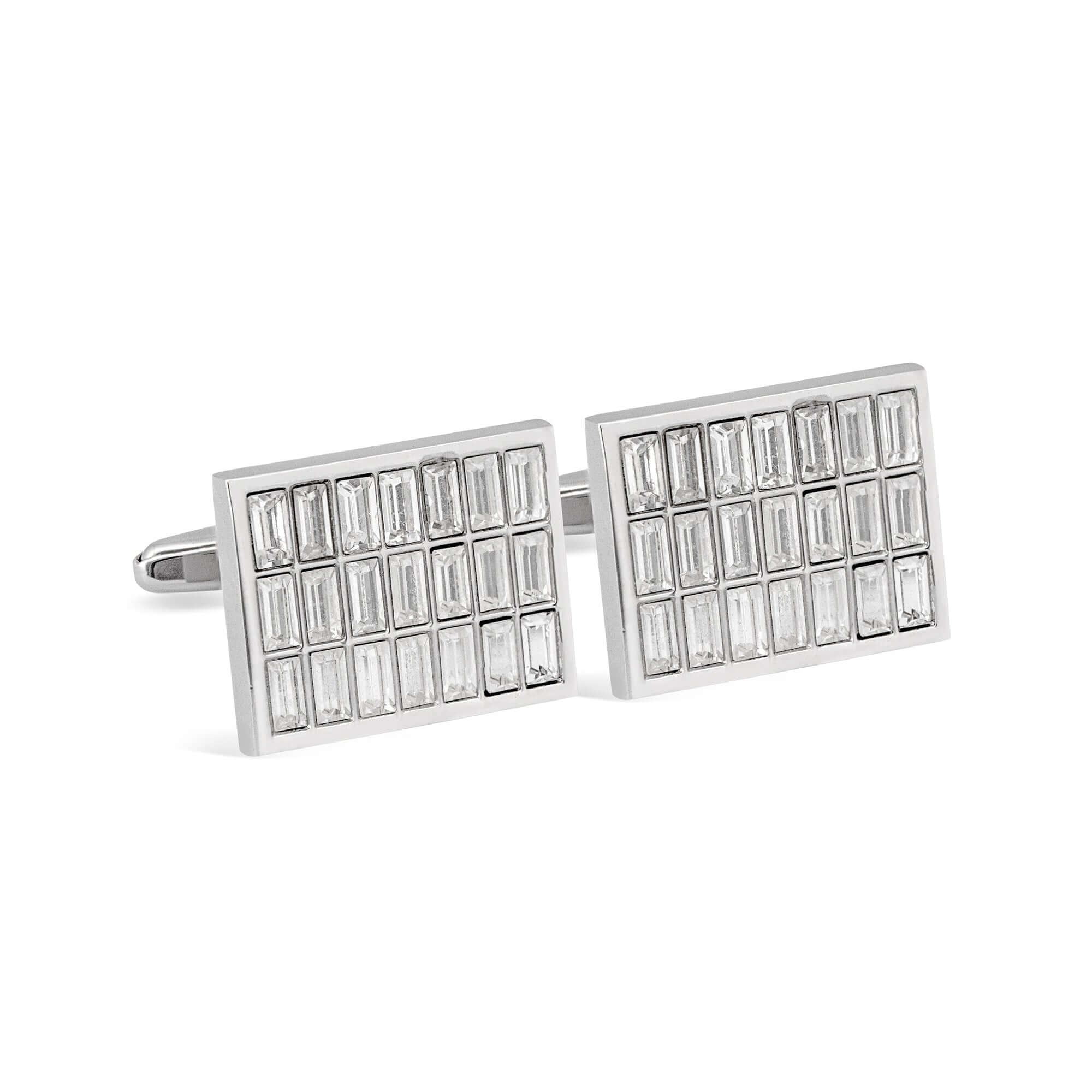 White Crystals Rectangle Cufflinks-Cufflinks.com.sg