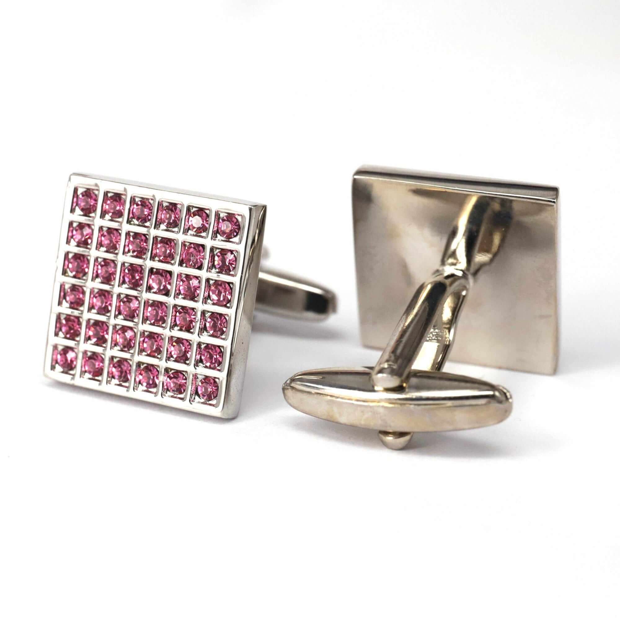36 Pink Check Crystals Cufflinks-Cufflinks.com.sg