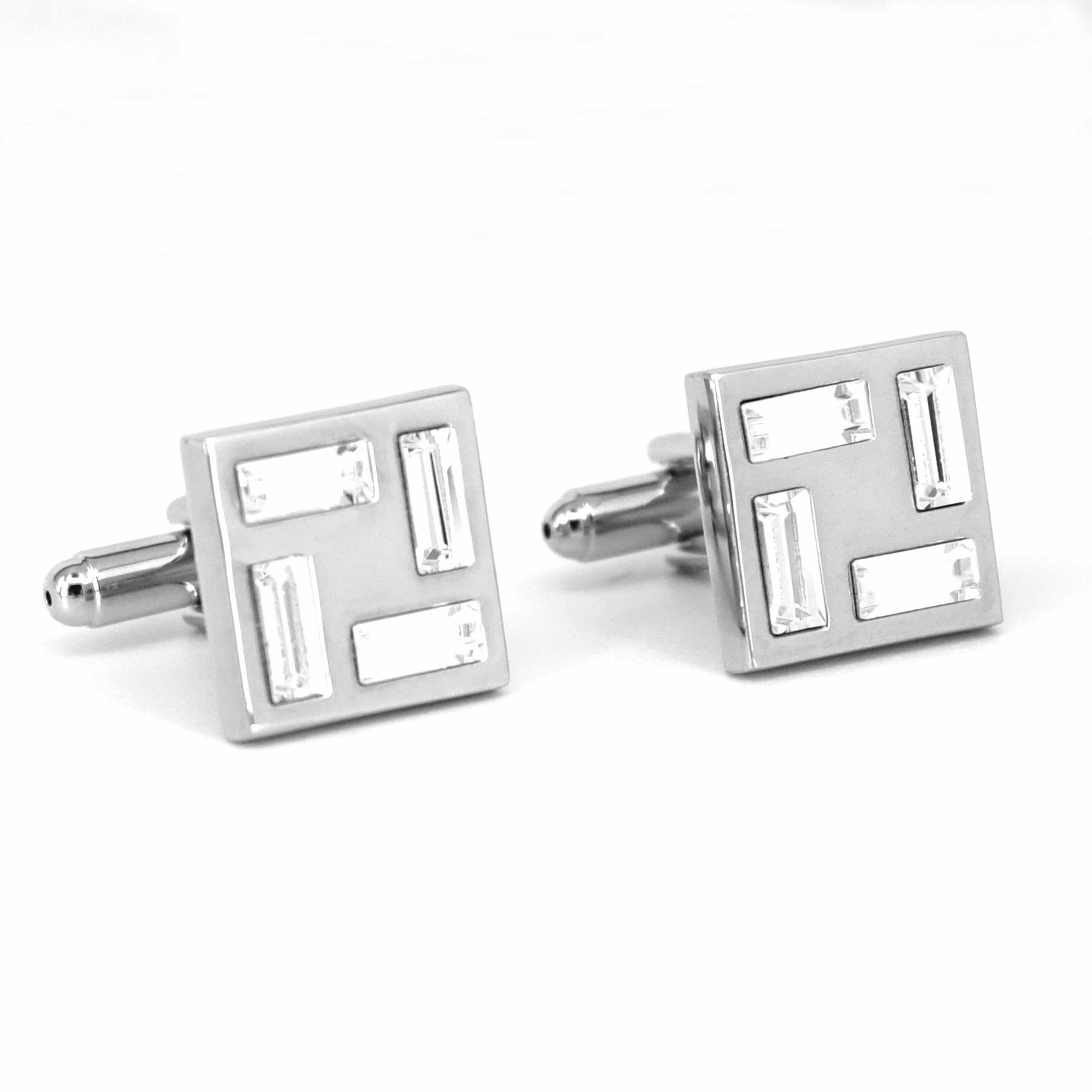 4 Clear Crystal Square cufflinks-Crystal Cufflinks-MarZthomson-Cufflinks.com.sg