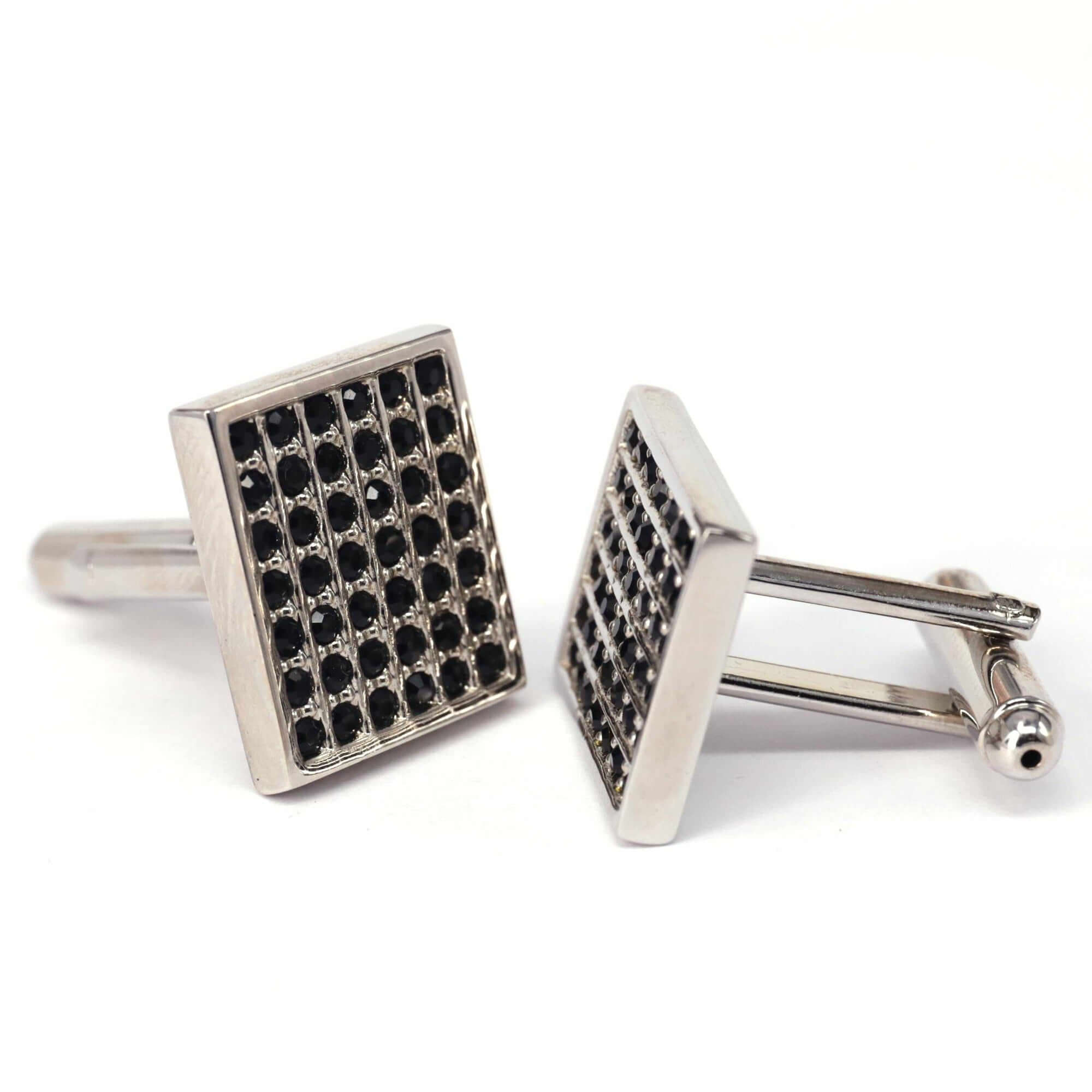 42 Black Check Crystals Cufflinks-Cufflinks.com.sg