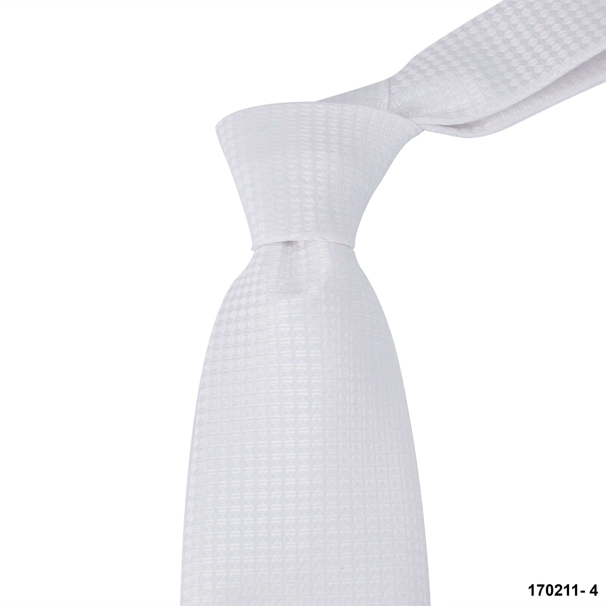 8cm White Geometric Detail Woven Tie F-Cufflinks.com.sg | Neckties.com.sg