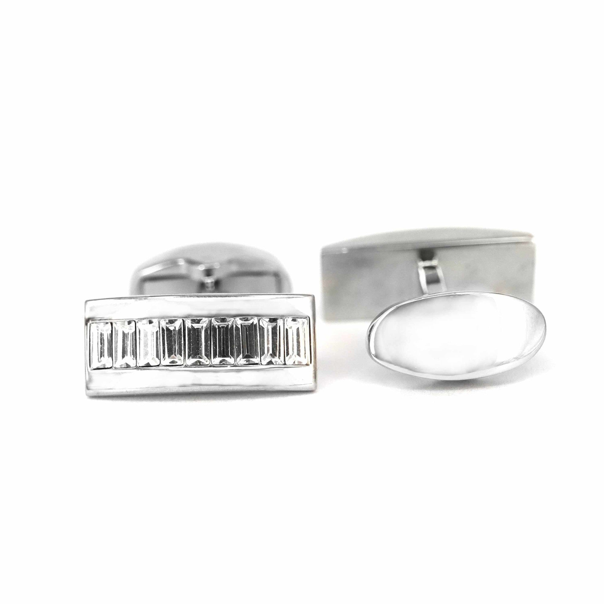 9 Clear Crystal Rectangle Cufflinks-Cufflinks.com.sg
