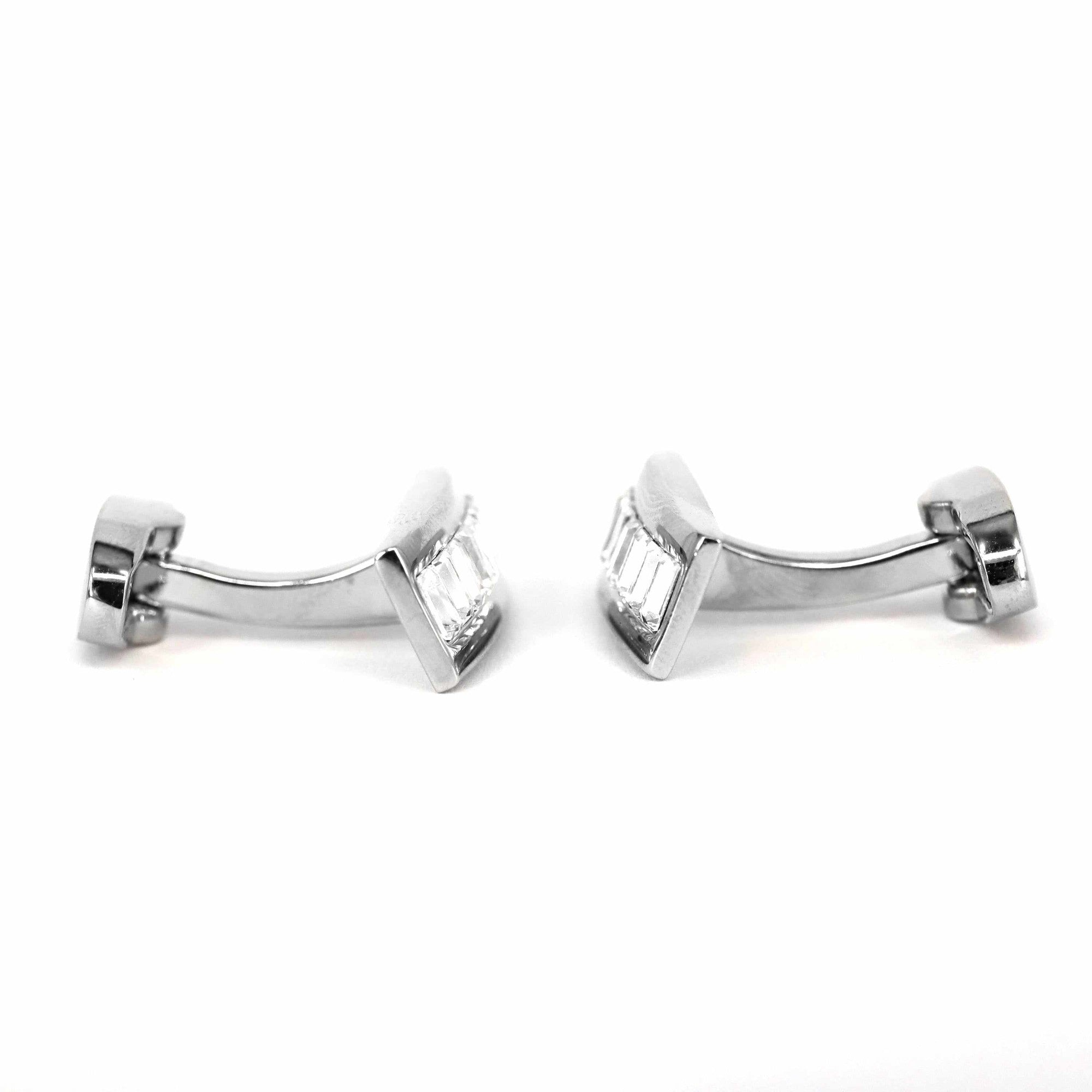 9 Clear Crystal Rectangle Cufflinks-Cufflinks.com.sg