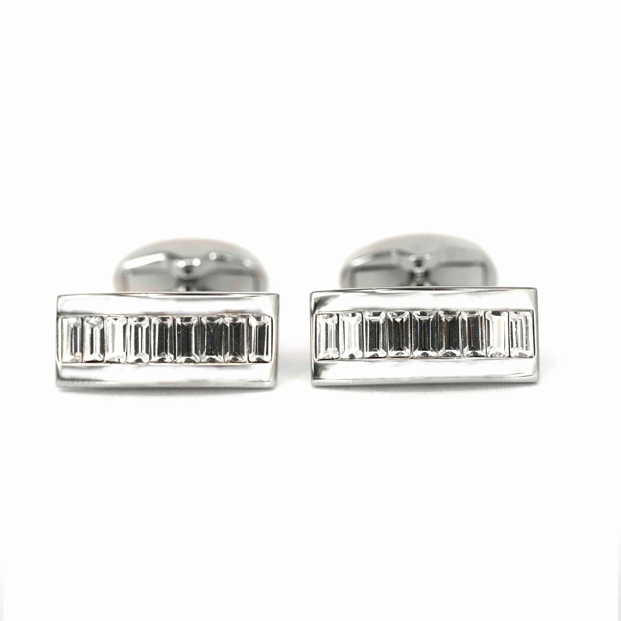 9 Clear Crystal Rectangle Cufflinks-Cufflinks.com.sg