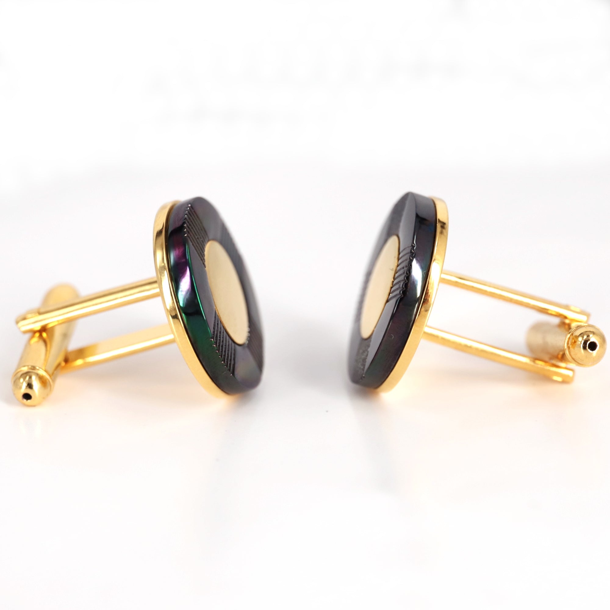 Gold Round Cufflinks with Gunmetal  Elements (Online Exclusive)