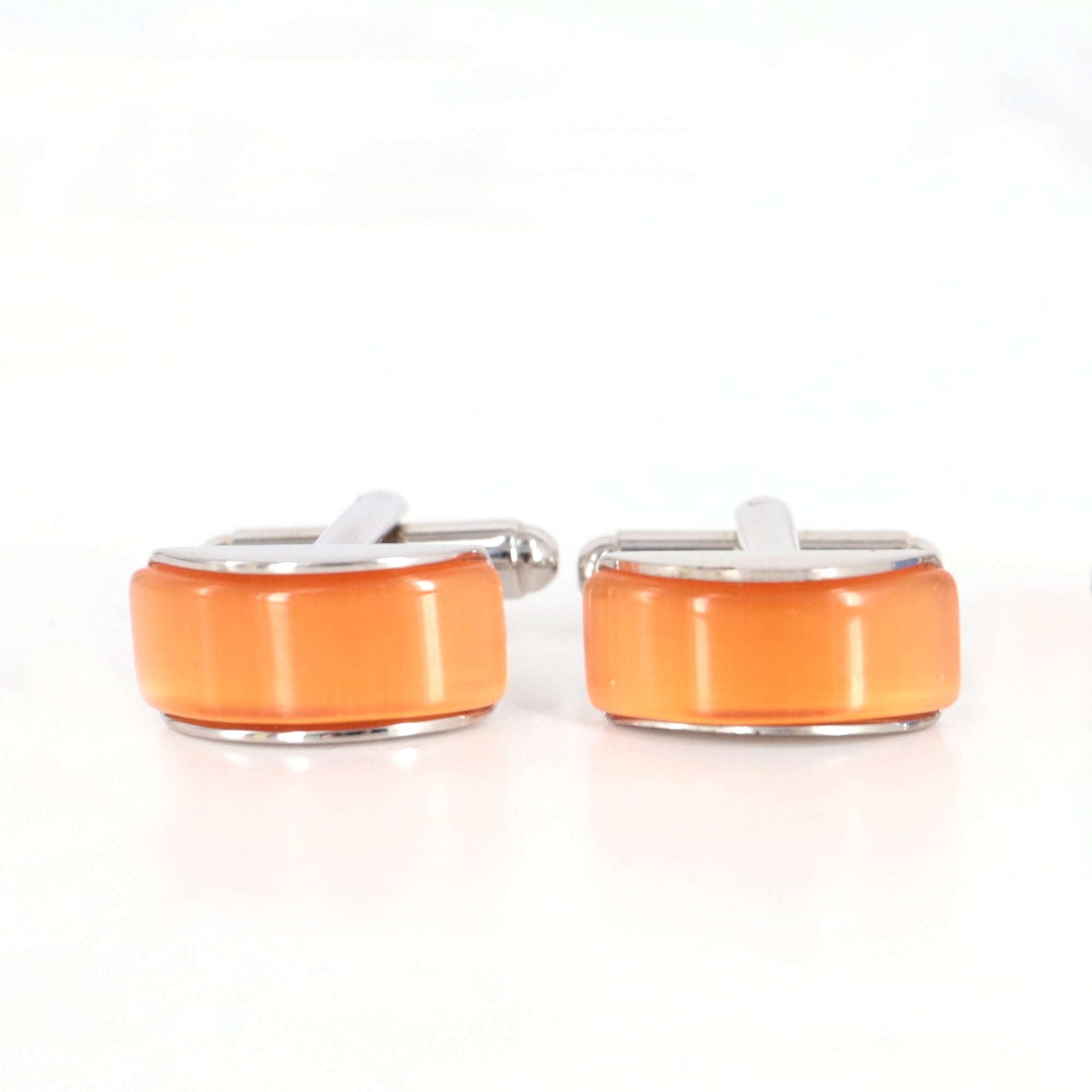 Spherical wedge in orange fiber optic Cufflinks