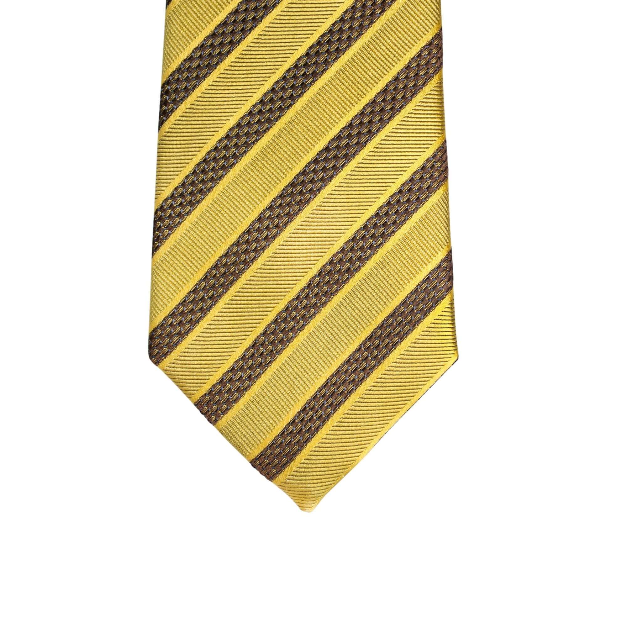 8cm Woven Brown Striped Necktie in Yellow M-Cufflinks.com.sg | Neckties.com.sg