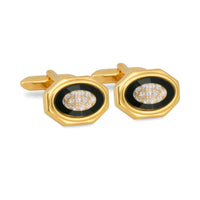 Black Bezel Cufflinks in Gold with Crystal Details-Cufflinks.com.sg