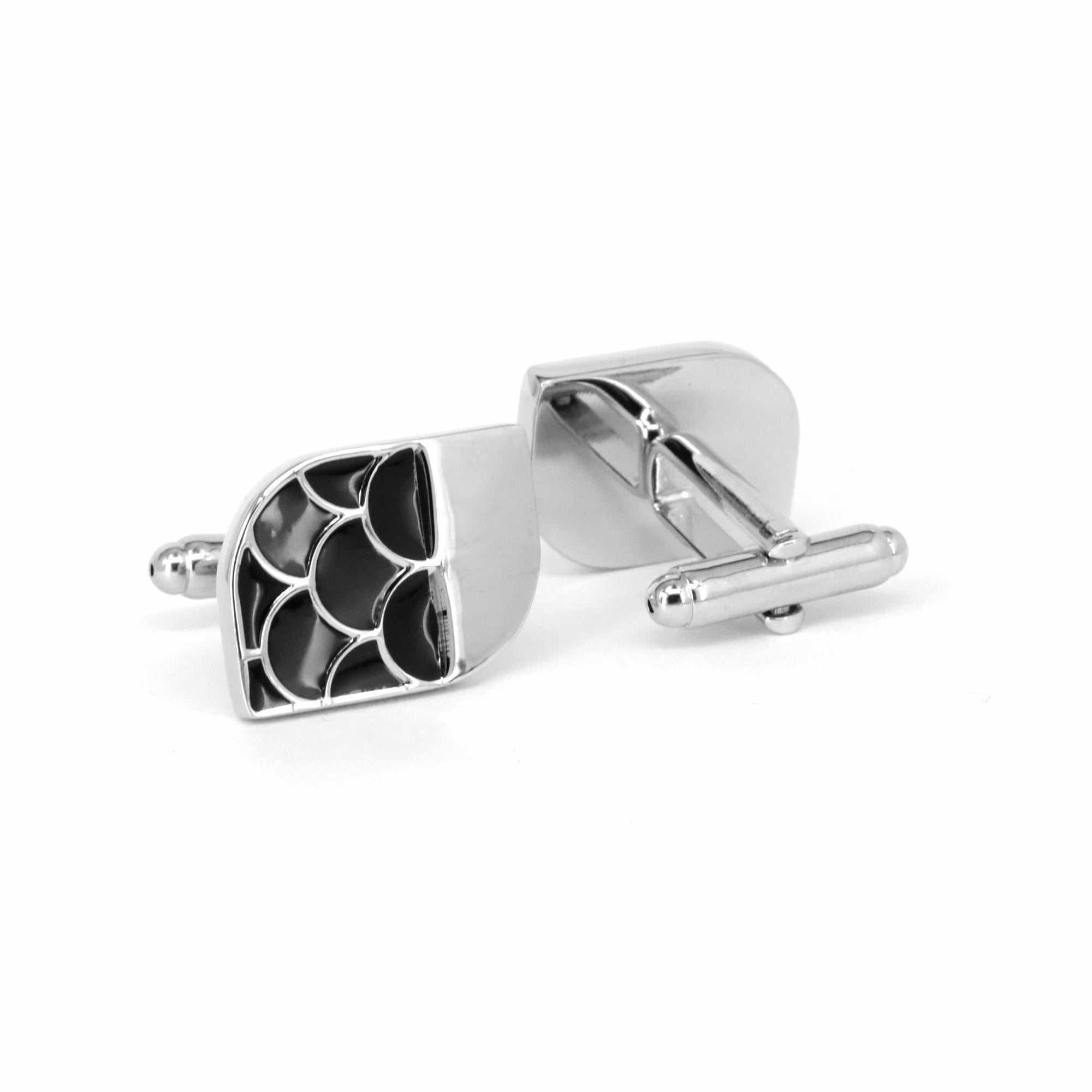 Black Fish Scale Cufflinks-Enamel cufflinks-MarZthomson-Cufflinks.com.sg
