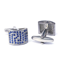 Blue Crystal D-Shaped Cufflink-Cufflinks.com.sg