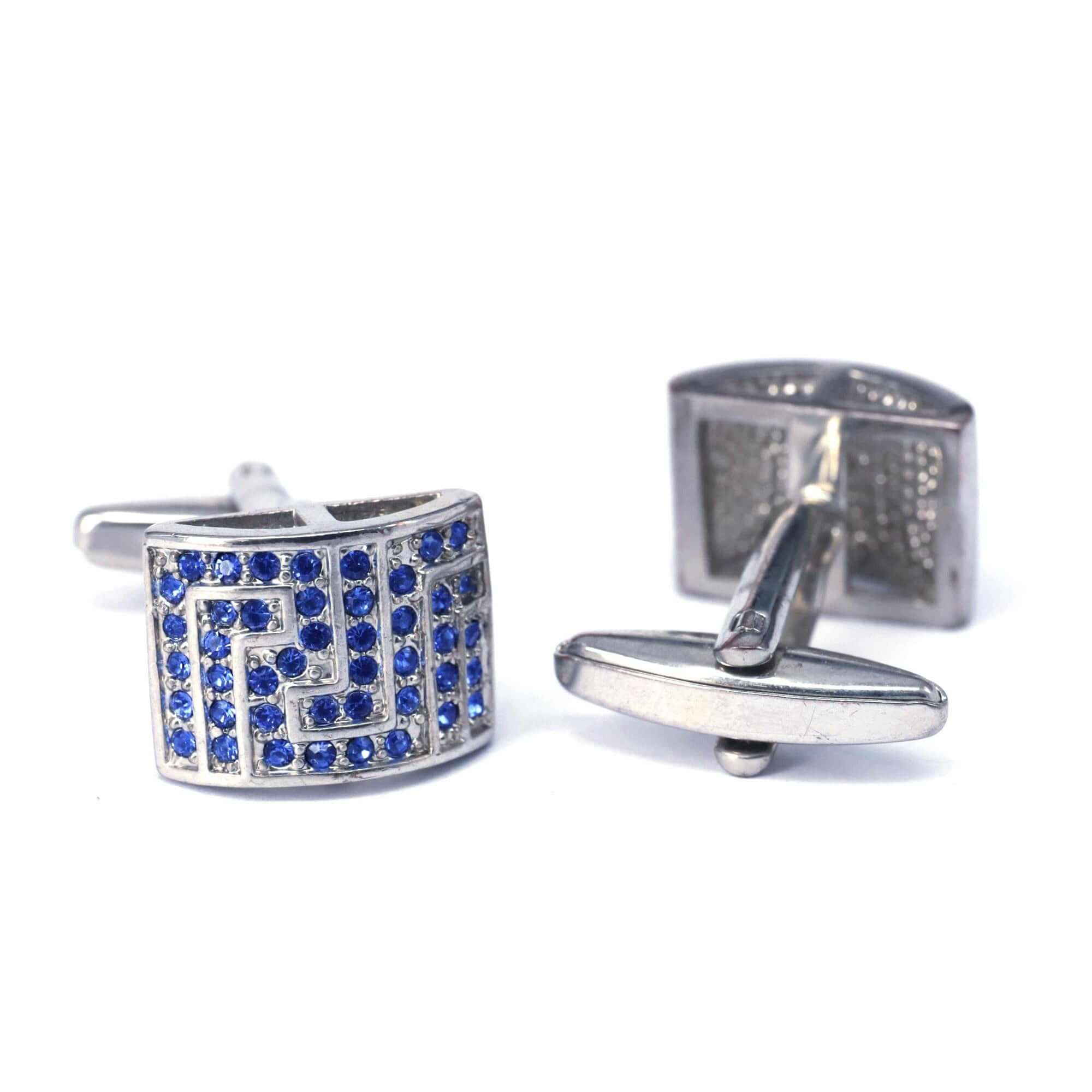 Blue Crystal D-Shaped Cufflink-Cufflinks.com.sg