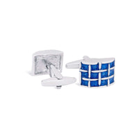 Blue Grid Enamel D-Shape Cufflinks-Cufflinks.com.sg