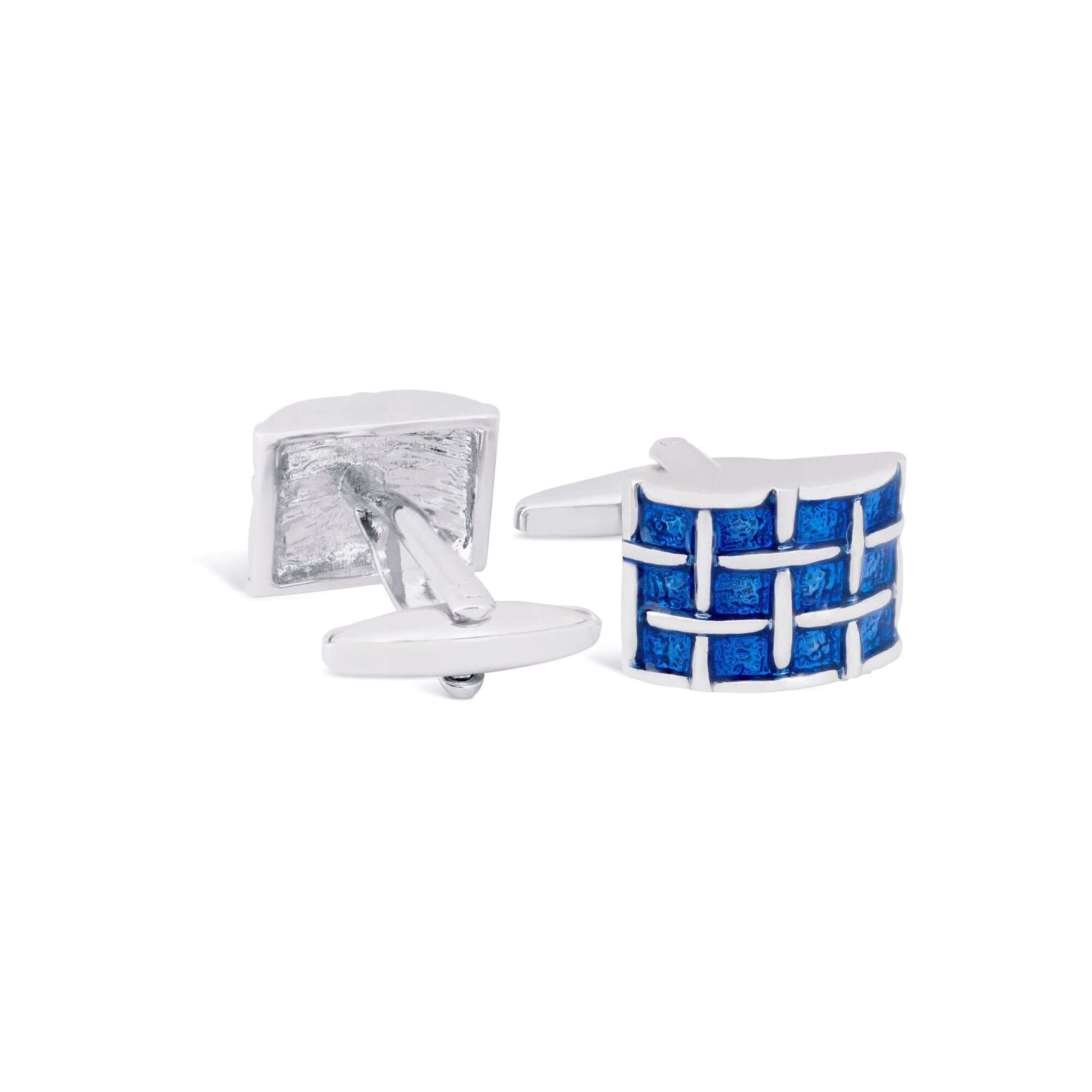 Blue Grid Enamel D-Shape Cufflinks-Cufflinks.com.sg