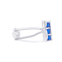 Blue Grid Enamel D-Shape Cufflinks-Cufflinks.com.sg