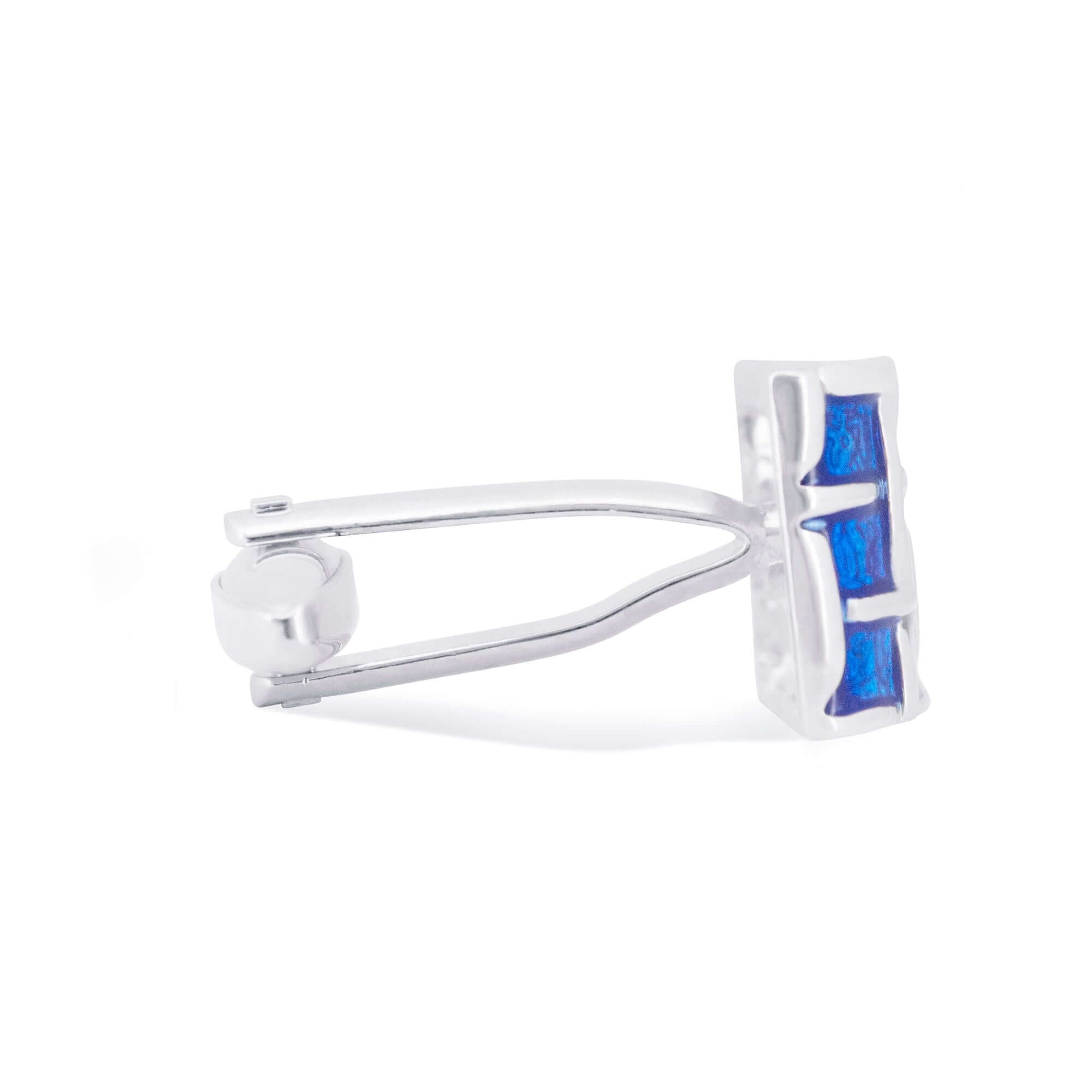 Blue Grid Enamel D-Shape Cufflinks-Cufflinks.com.sg