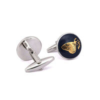 Botanic Series - Round Gold Butterfly Cufflinks in Dark Blue-Cufflinks.com.sg