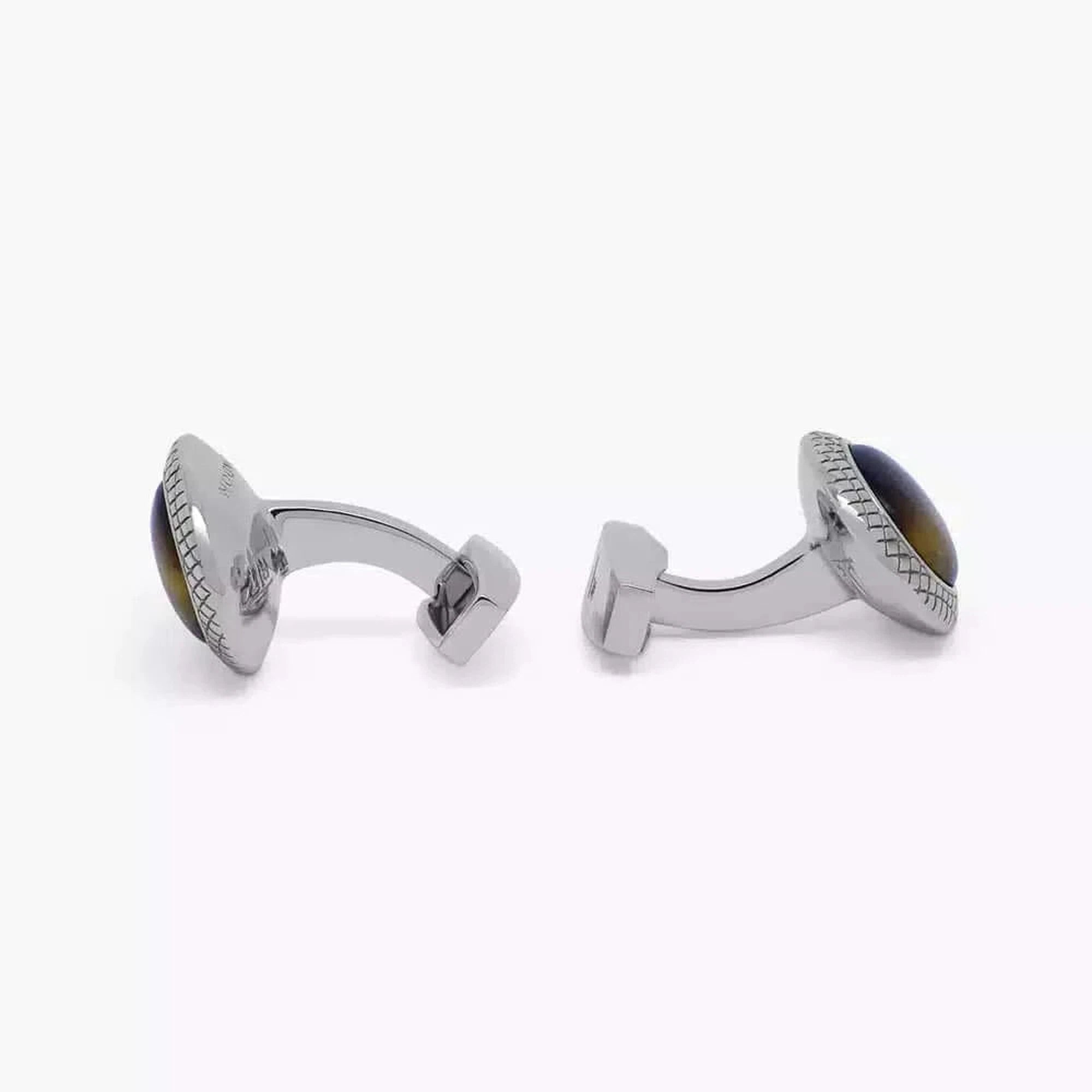 Bullseye Semi Precious Cufflinks in Rhodium & Tiger Eye-Cufflinks.com.sg