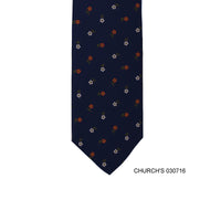 Church's woven Orange and White flower with Dark Blue background-Neckties-Church's-Cufflinks.com.sg
