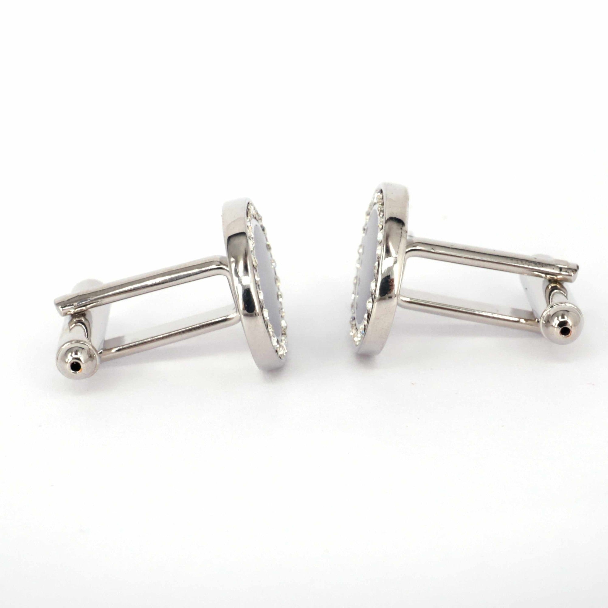 Classic Oval Black With Crystal Cufflinks-Classic Cufflinks-MarZthomson-Cufflinks.com.sg