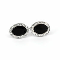 Classic Oval Black With Crystal Cufflinks-Classic Cufflinks-MarZthomson-Cufflinks.com.sg
