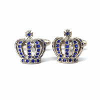 Crown Crystal Blue and White Crystal Cufflinks-Crystal Cufflinks-MarZthomson-Crown Blue Crystal-Cufflinks.com.sg