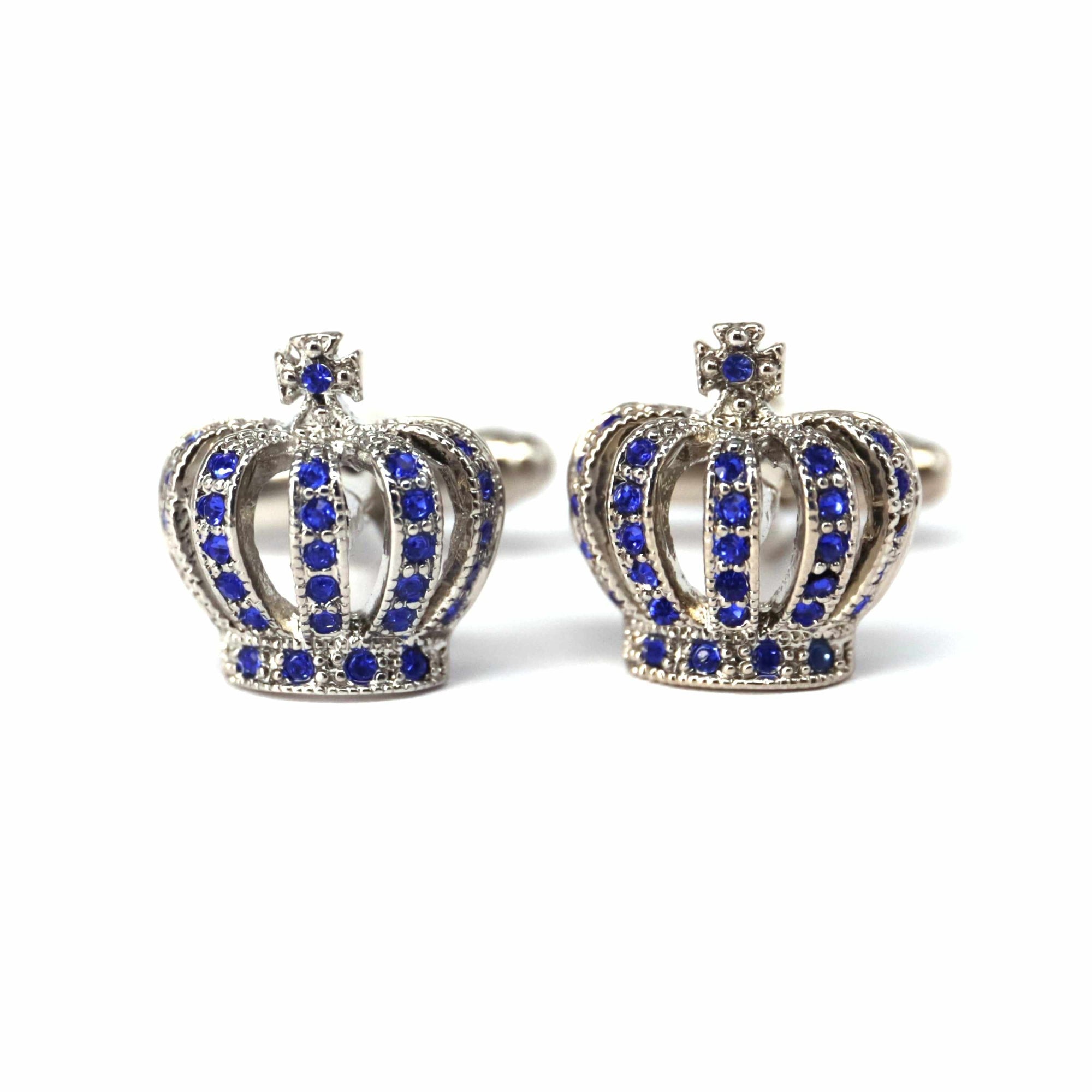 Crown Crystal Blue and White Crystal Cufflinks-Crystal Cufflinks-MarZthomson-Crown Blue Crystal-Cufflinks.com.sg